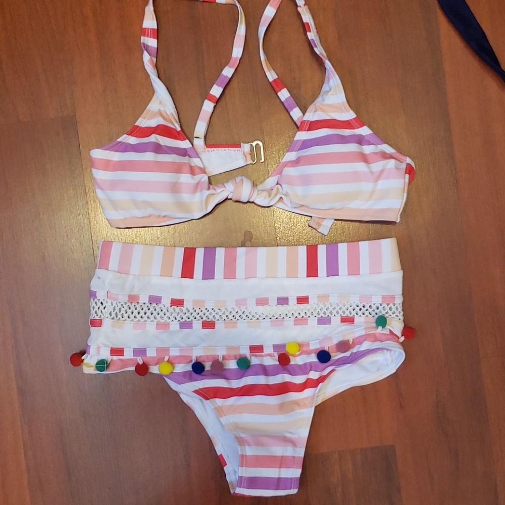 Striped high waist bikini